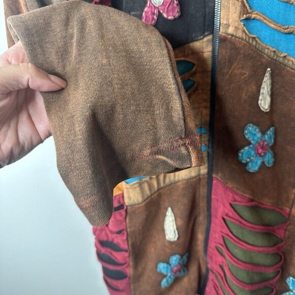 Kyber Outerwear Jacket Womens M Brown Fall Leaves Embroidered Hippie Lagenlook - Picture 5 of 10